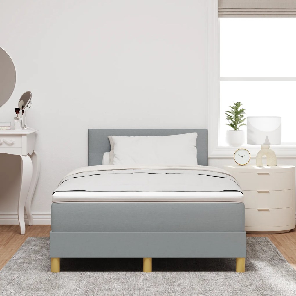 Cama Box Spring com Colchão Cinza Claro 120x190 cm Tecido