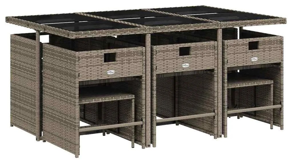 11 pcs conjunto jantar p/ jardim c/ almofadões vime PE cinzento