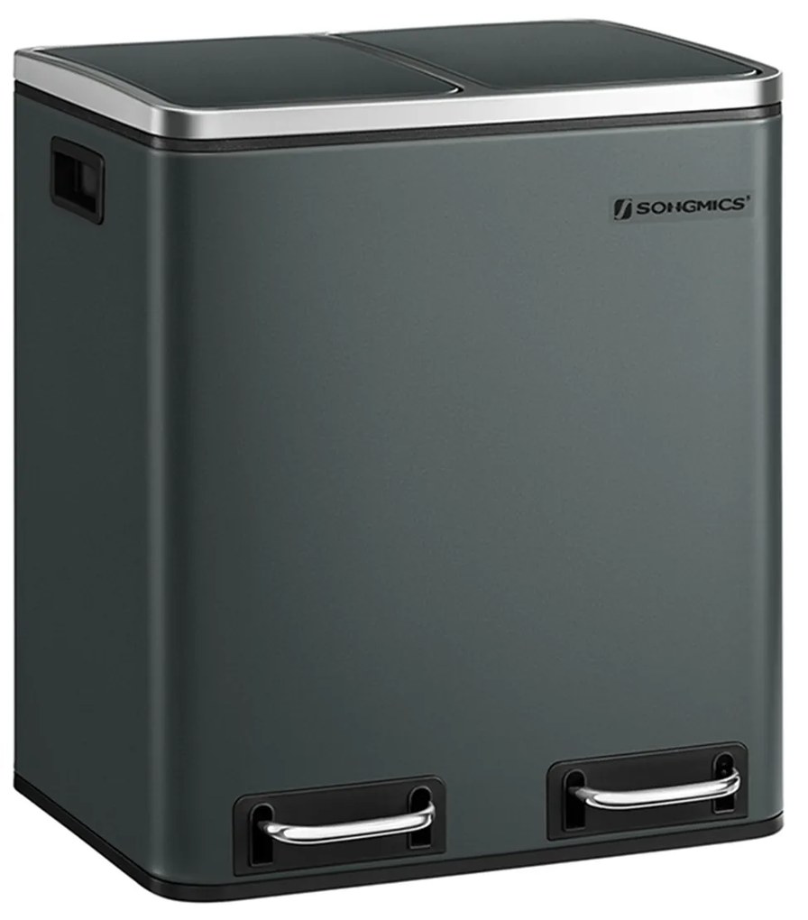 Caixote de cozinha, 2 x 15 L, aço, baldes interiores, fecho suave, cor cinzento antracite
