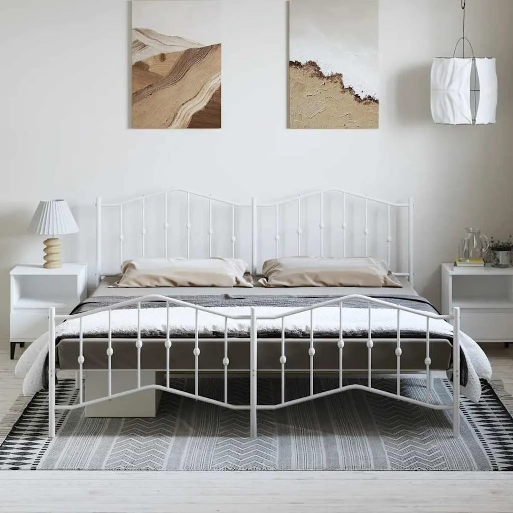 Estrutura de cama com cabeceira e pés 193x203 cm metal branco
