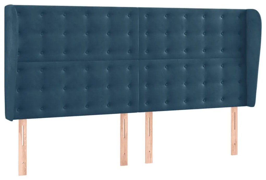 Cama box spring c/ colchão/LED 200x200 cm veludo azul-escuro