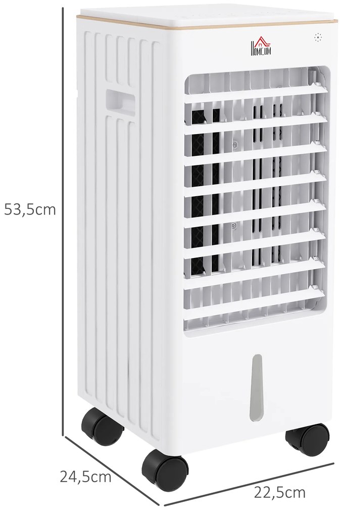 Climatizador Refrigerador de Ar Portátil 3 em 1 Humidificador Ventoinha com 3 Velocidades Temporizador 22,5x24,5x54 cm Branco