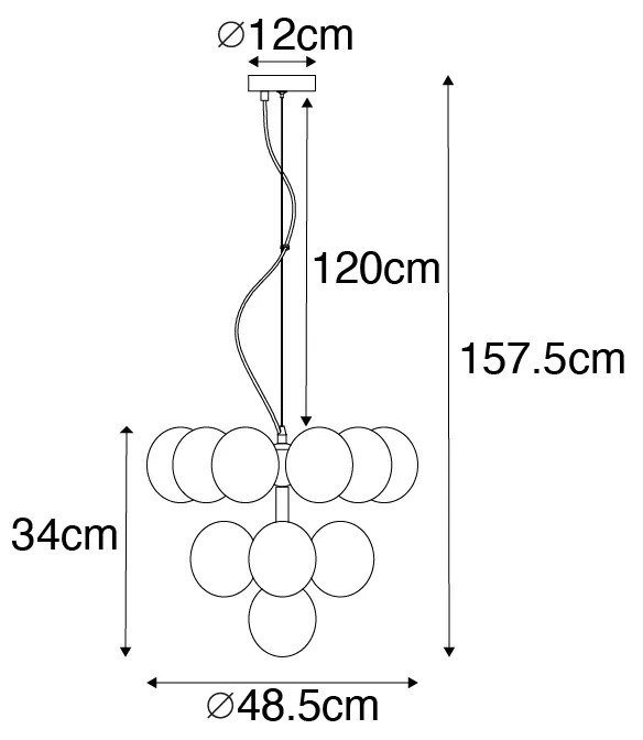 Candeeiro de suspensão em bronze com vidro âmbar 13 luzes - Bianca Art Deco