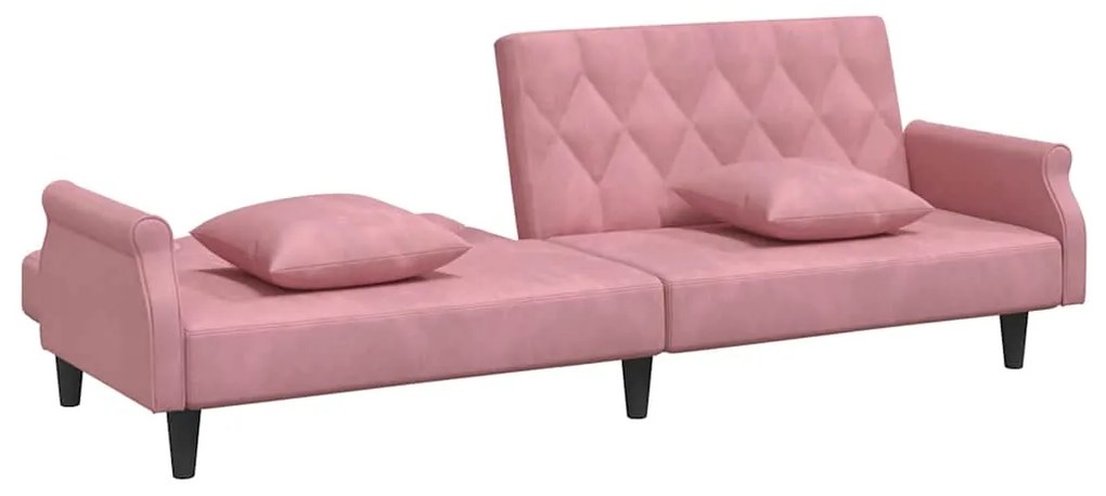 Sofá-cama com apoio de braços veludo rosa