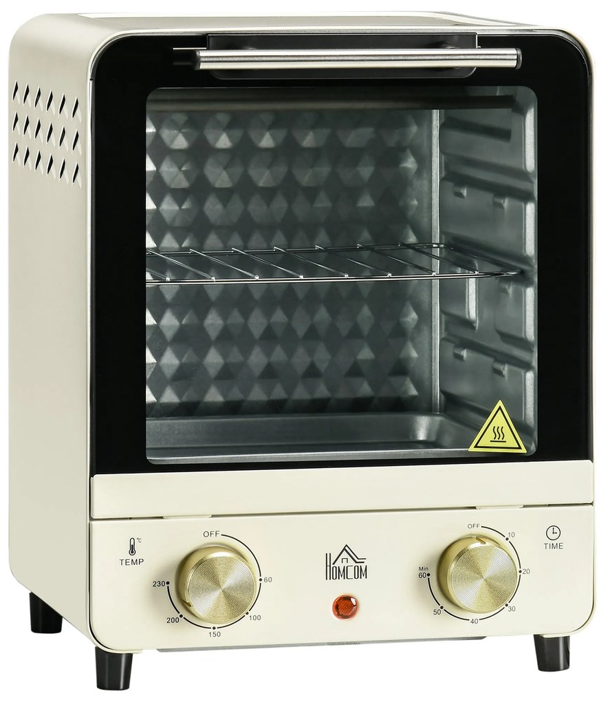 Mini Forno Elétrico de Convecção 15 Litros 1000W Forno com Temperatura até 230°C Temporizador 60 Minutos Bandeja e Grade 25,5x27,5x32cm Creme