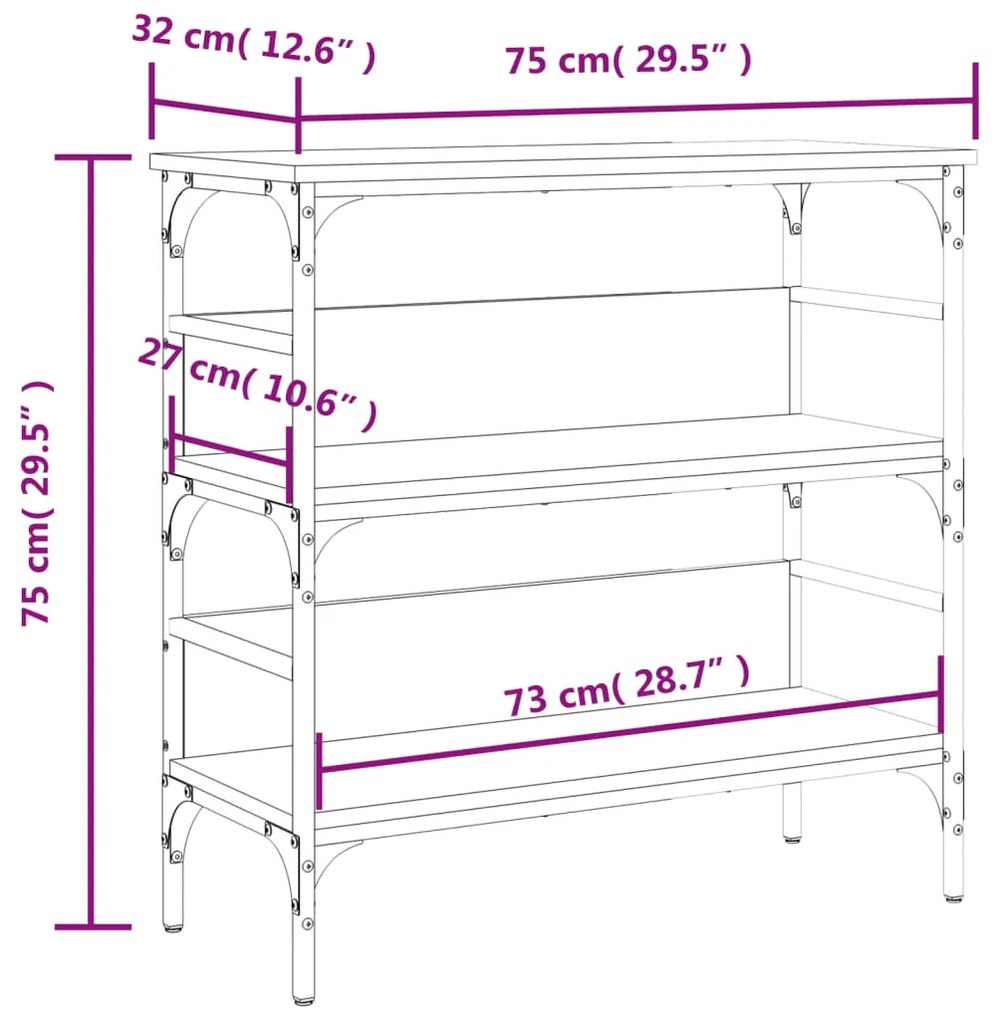 Mesa consola 75x32x75 cm derivados de madeira cinzento sonoma