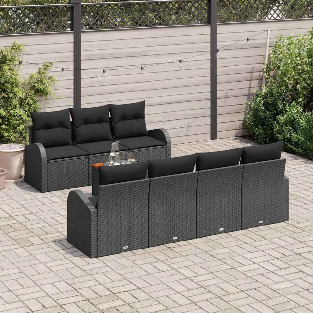 Sofá de Jardim 8 Peças com Almofadas Pretas em Rattan Sintético e Made