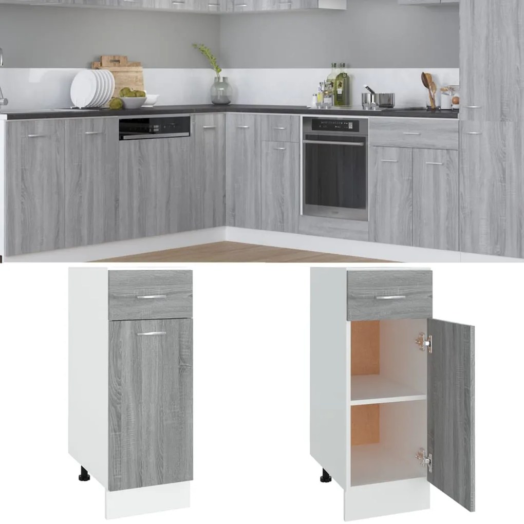 815568 vidaXL Armário inferior +gavetas 30x46x81,5cm madeira processada cinza