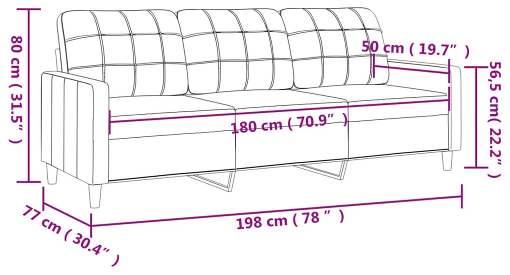 Sofá de 3 lugares tecido 180 cm castanho