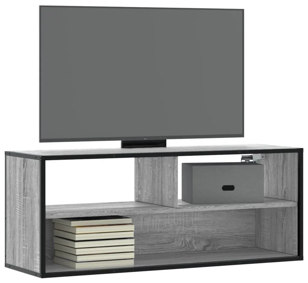 Móvel p/ TV 100x31x39,5 cm deriv. madeira/metal cinzento sonoma