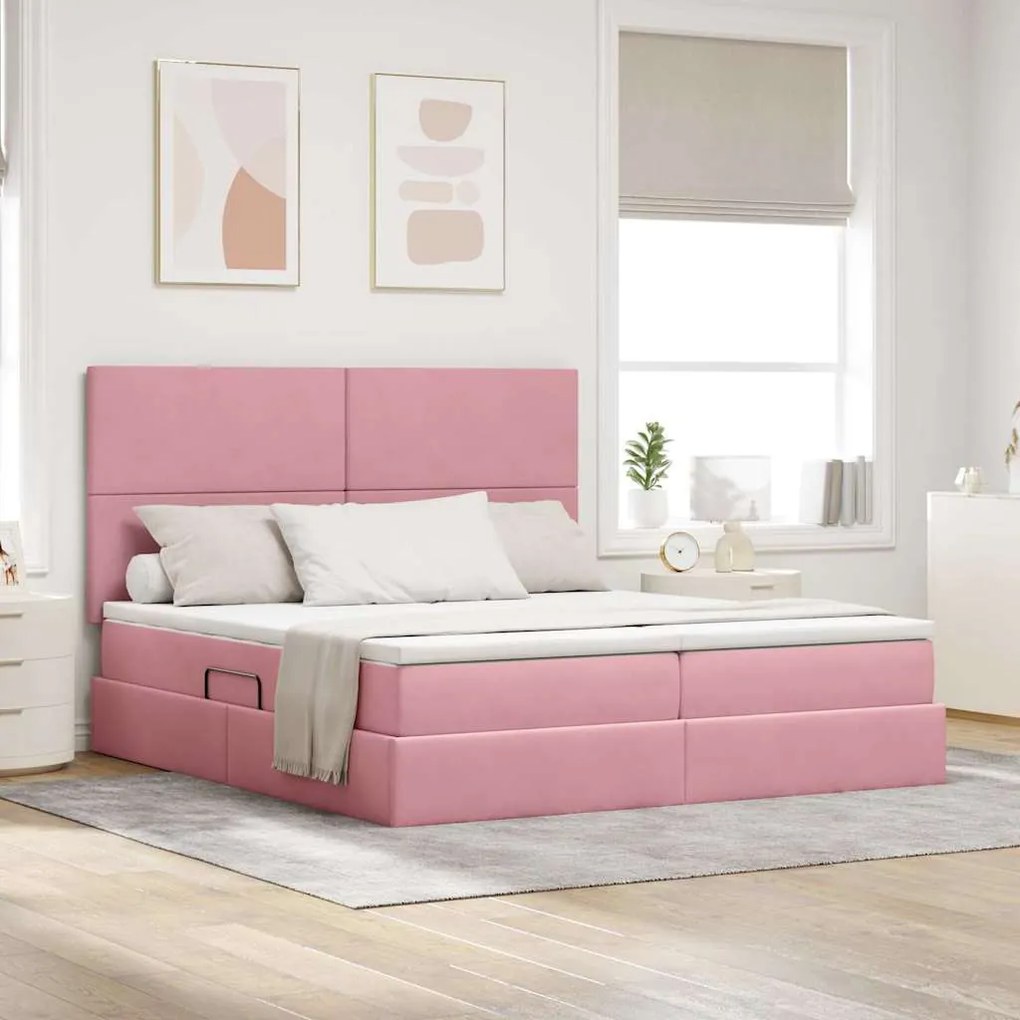 vidaXL Cama com luzes de tira LED Rosa 200 x 200 cm Veludo