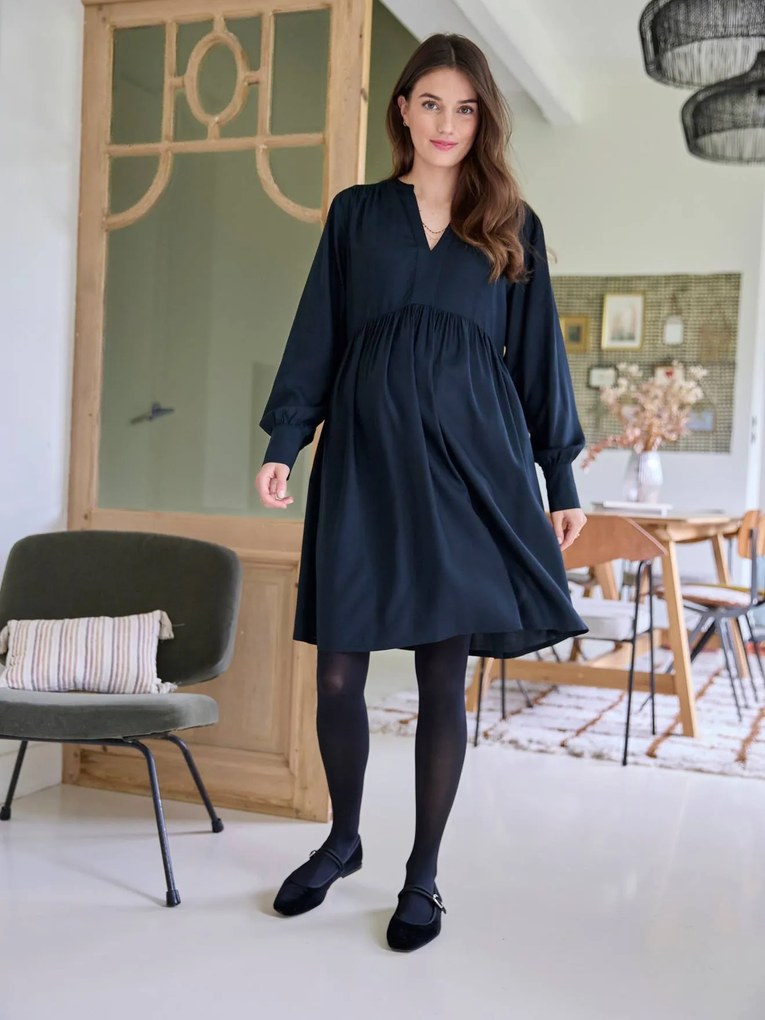 Vestido curto, especial gravidez e amamentação, coleção cápsula mamã/menina preto