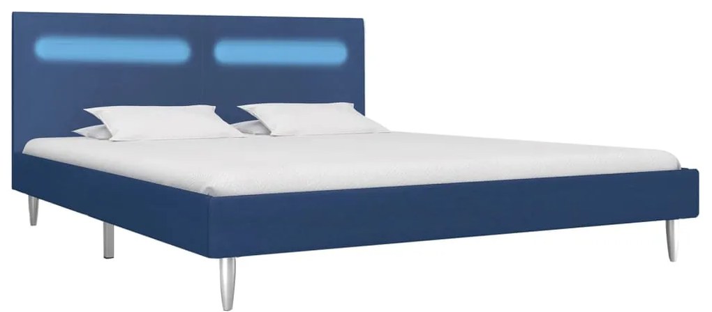 Estrutura de cama com LED 160x200 cm tecido azul