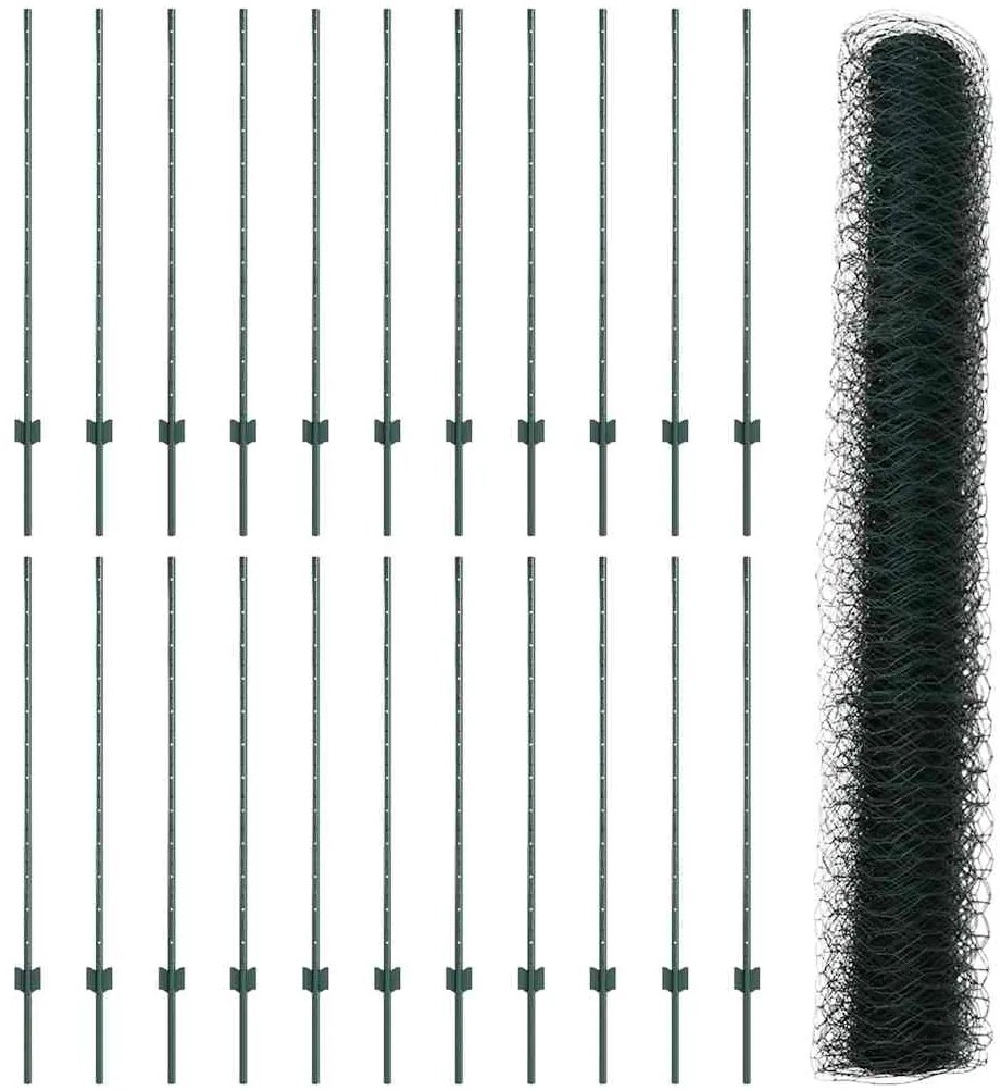 Posts de Cerca vidaXL 11 pcs U-Channel Verde 120 cm Aço