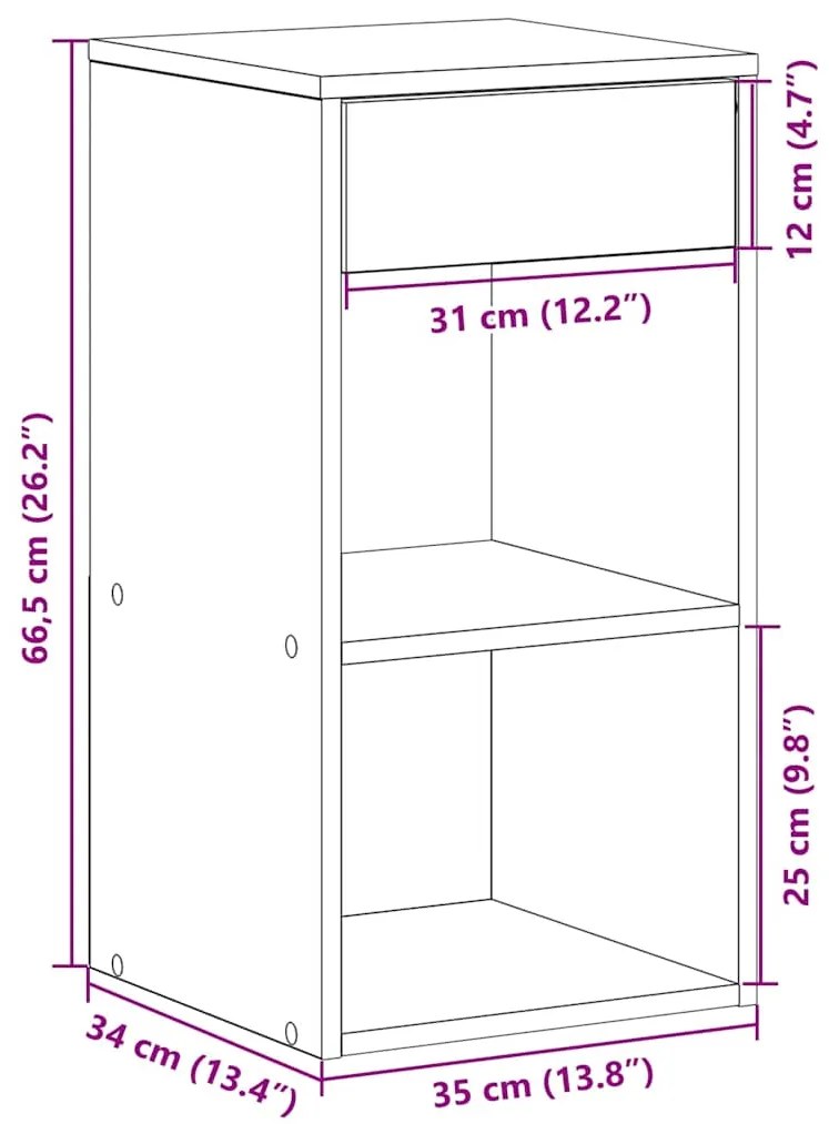 Mesa de cabeceira com gaveta 35x34x66,5 cm carvalho castanho