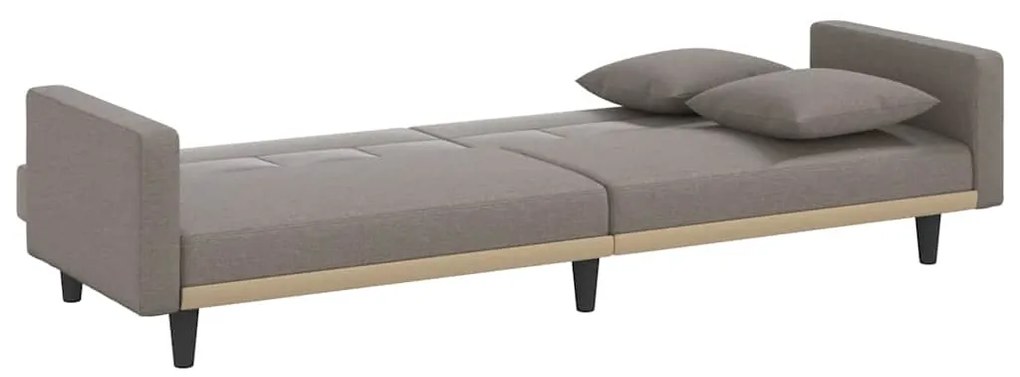 Sofá-cama com almofadões tecido cinzento-acastanhado