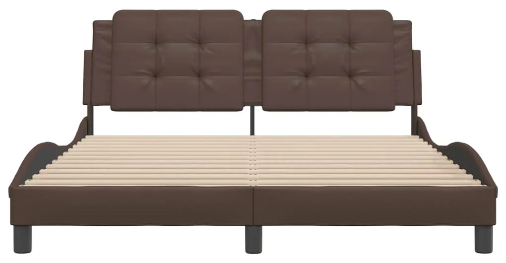 Estrutura cama c/ cabeceira 160x200cm couro artificial castanho