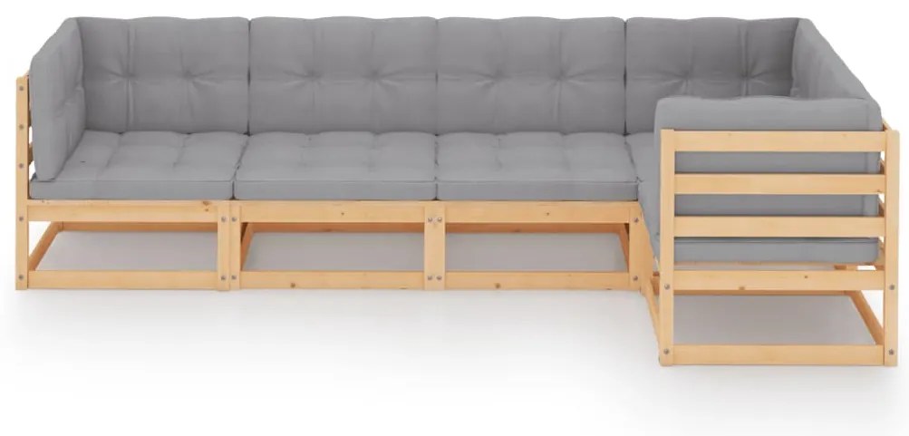 5 pcs conjunto lounge de jardim c/ almofadões pinho maciço