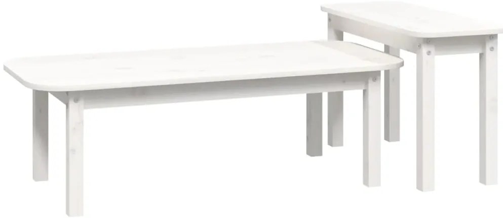 2 pcs conjunto de mesas de centro pinho maciço branco