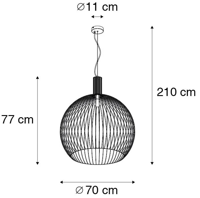 Candeeiro de suspensão design redondo preto 70 cm - Dos Moderno
