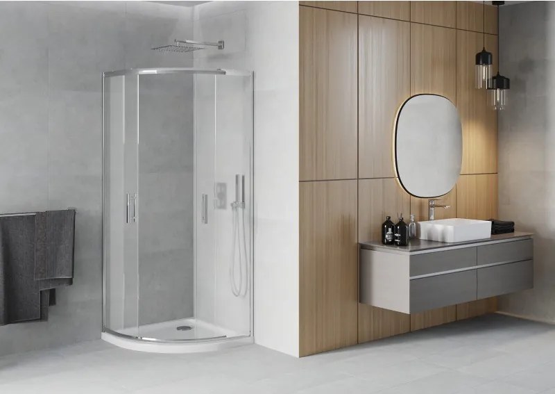 Mexen Rio cabine de duche semicircular 80 x 80 cm, fosco, cromado + base de duche Flat, branco - 863-080-080-01-30-4110