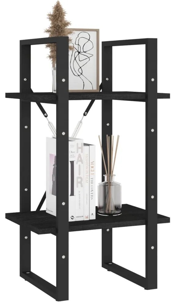 Estante com 2 prateleiras 40x30x70 cm pinho maciço preto