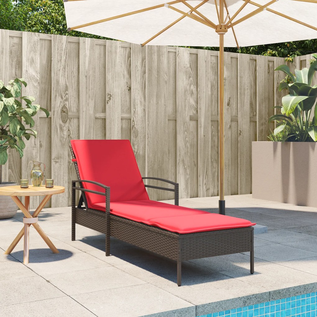vidaXL Espreguiçadeira com almofada marrom 63x200x81 cm vime sintético (apenas EUA)