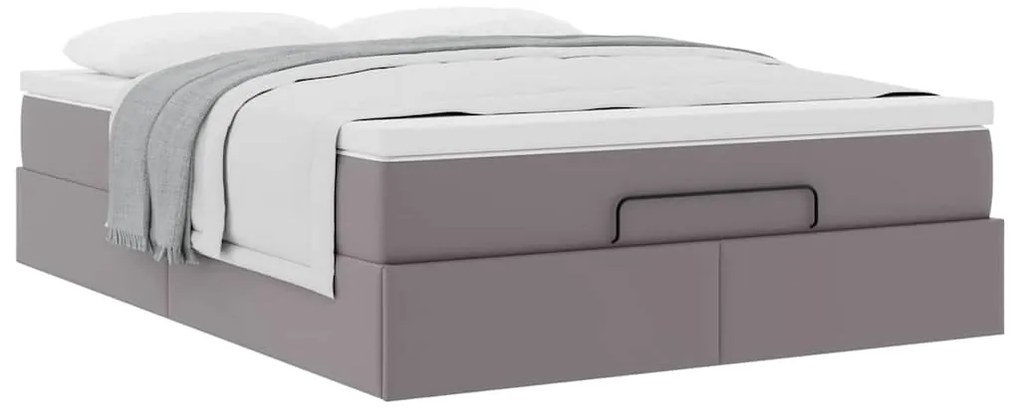 Estrutura de cama otomana com colchão cinza couro falso