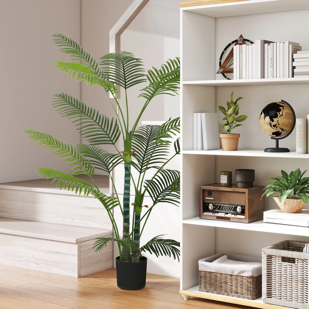 Planta artificial de interior com 170 cm, palmeira artificial com vaso de plástico e acabamento flocado, verde