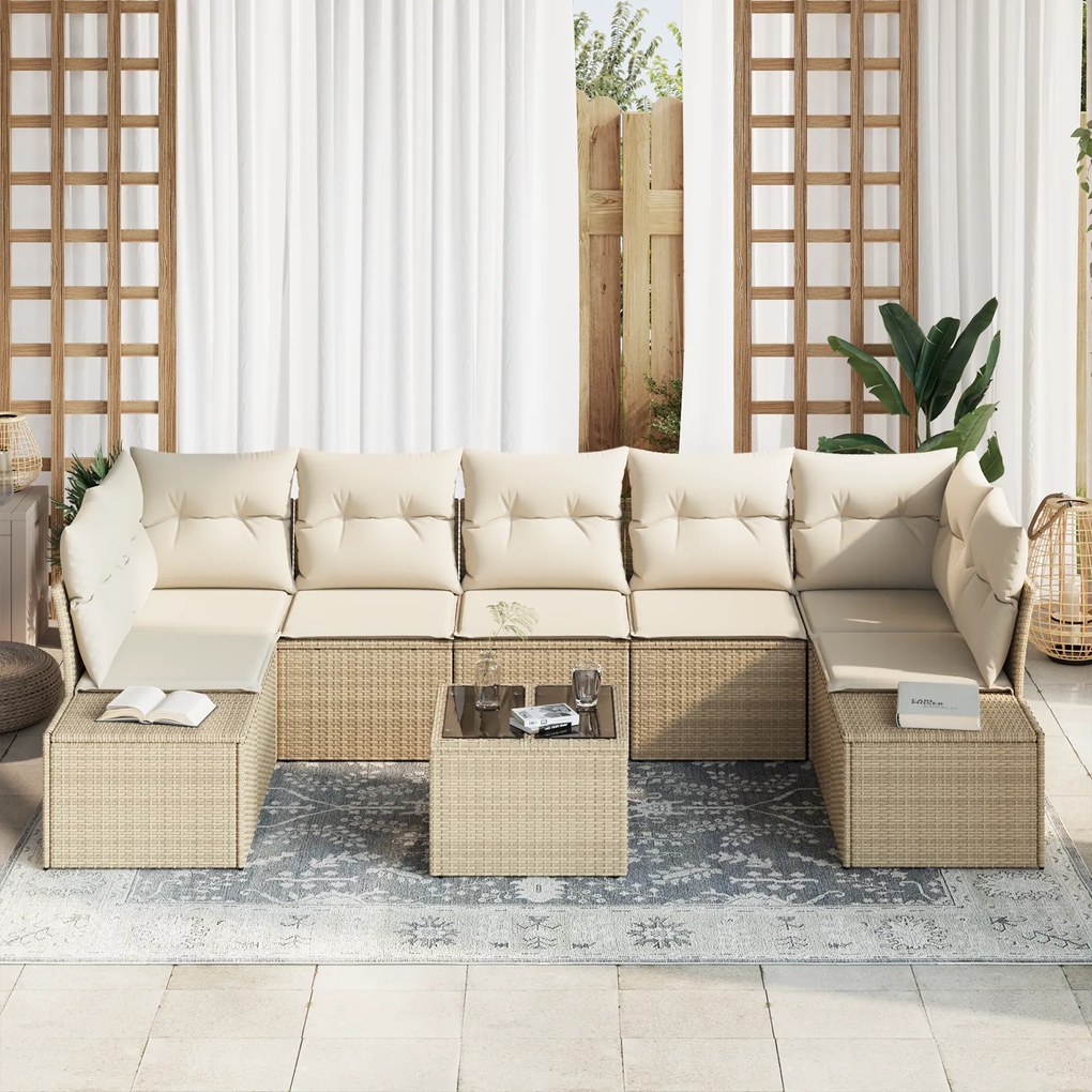 Conjunto de Sofá de Jardim de 8 Peças com Almofadas Bege de Rattan Pol