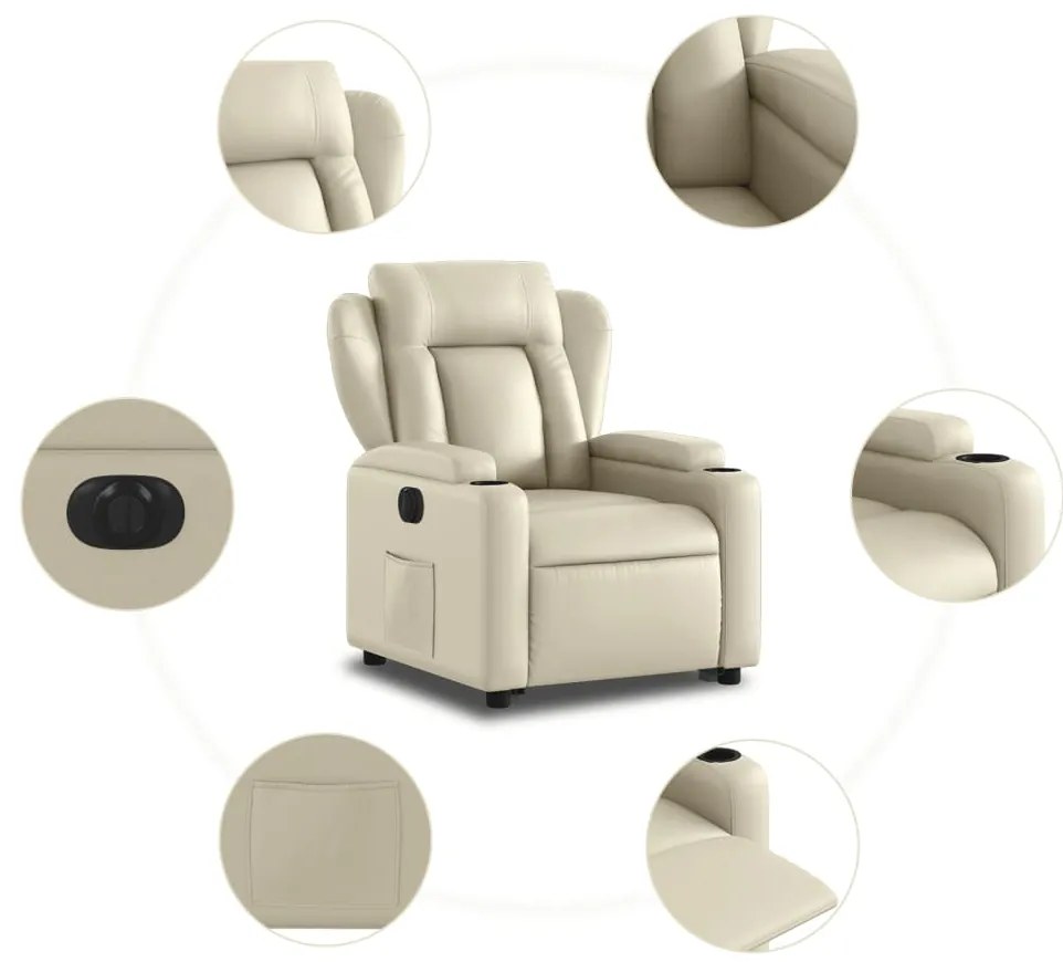 Poltrona reclinável elevatória elétrica couro artificial creme