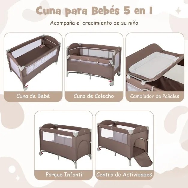 Berço para bebés dobrável 5 em 1 portátil com mesa para mudar fraldas Cadeira de brincar Berço para dormir Berço Moisés Colchão de berço Saco de viage