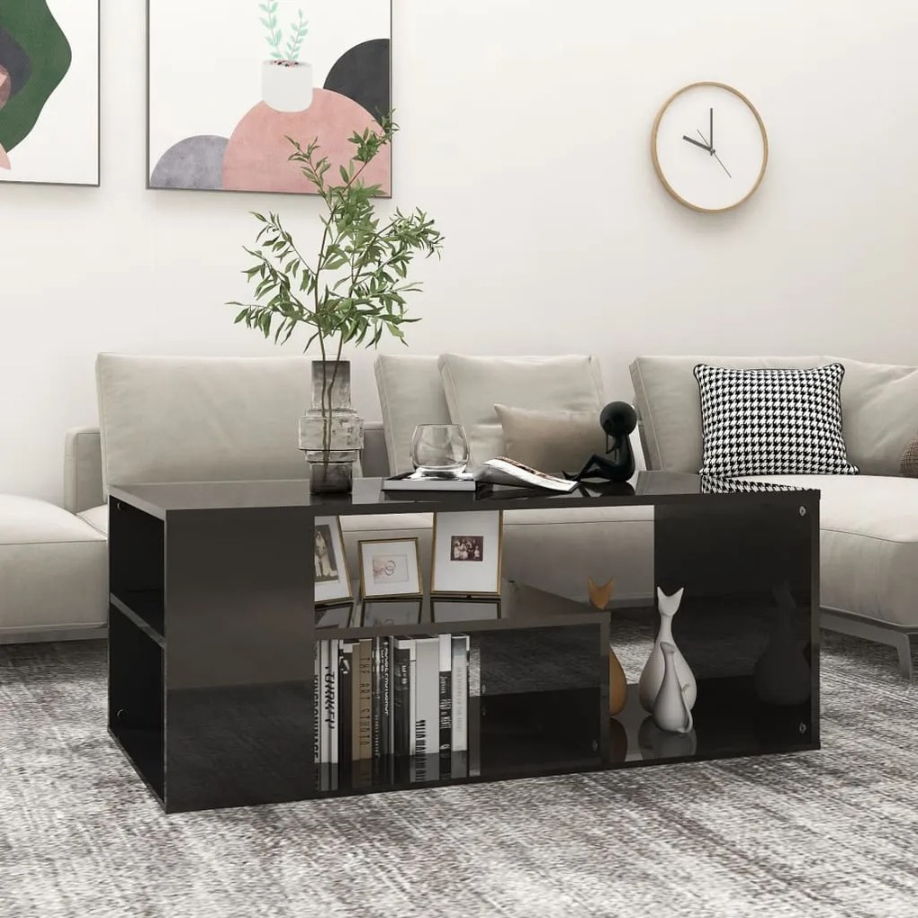 vidaXL Mesa de centro 100x50x40 cm contraplacado preto brilhante