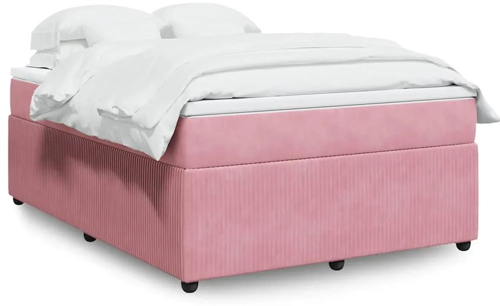 vidaXL Cama com molas/colchão 140x190 cm veludo rosa