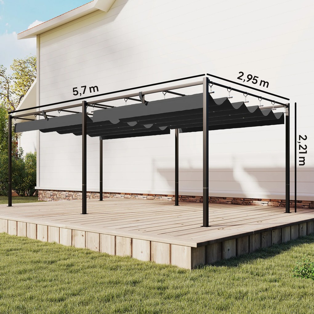 Pérgola de Jardim 6x3 m com Telhado Retrátil Proteção UPF50+ Drenagem Pavilhão de Jardim para Pátio Exterior Cinzento Escuro