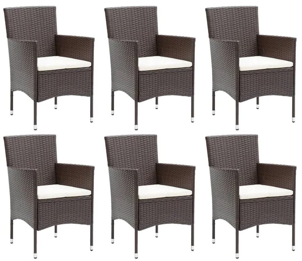 7 pcs conjunto jantar p/ jardim c/ almofadões vime PE castanho