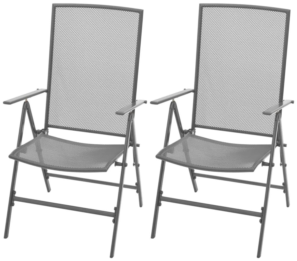 vidaXL Cadeiras de jardim empilháveis 2 pcs aço cinzento