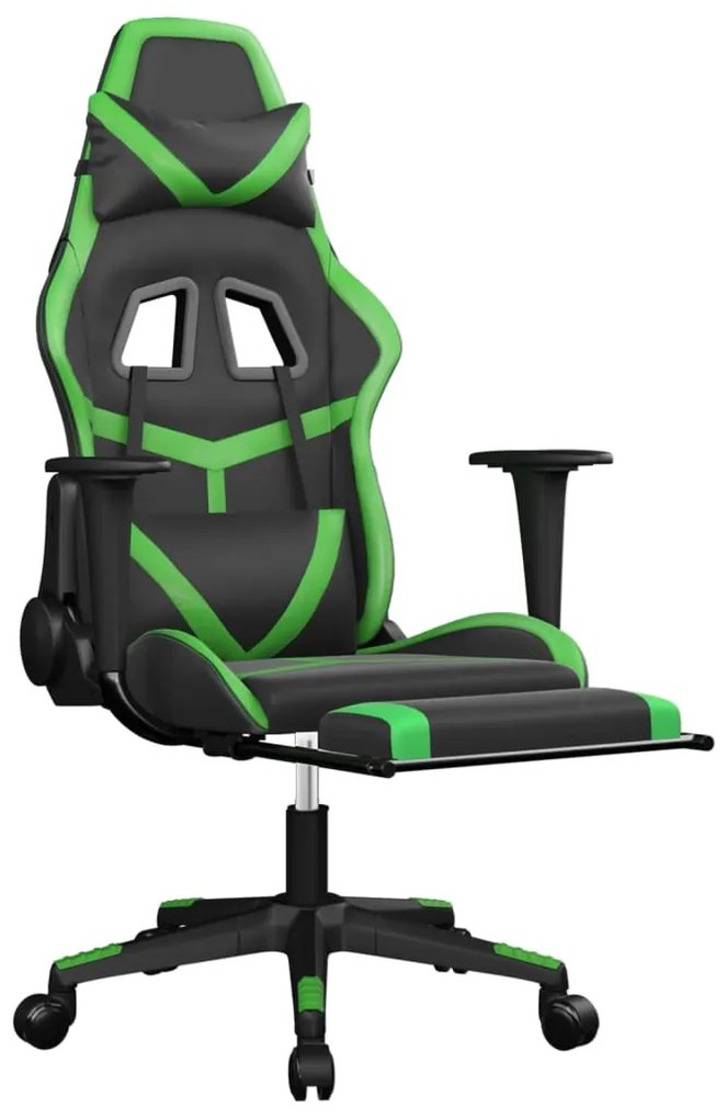 Cadeira gaming massagens c/ apoio pés couro artif. preto/verde