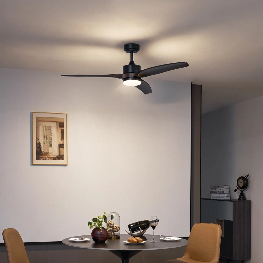 Ventoinha de Teto Preto com Padrão de Madeira 132cm Incl. LED Regulável com Controlo Remoto - Joly