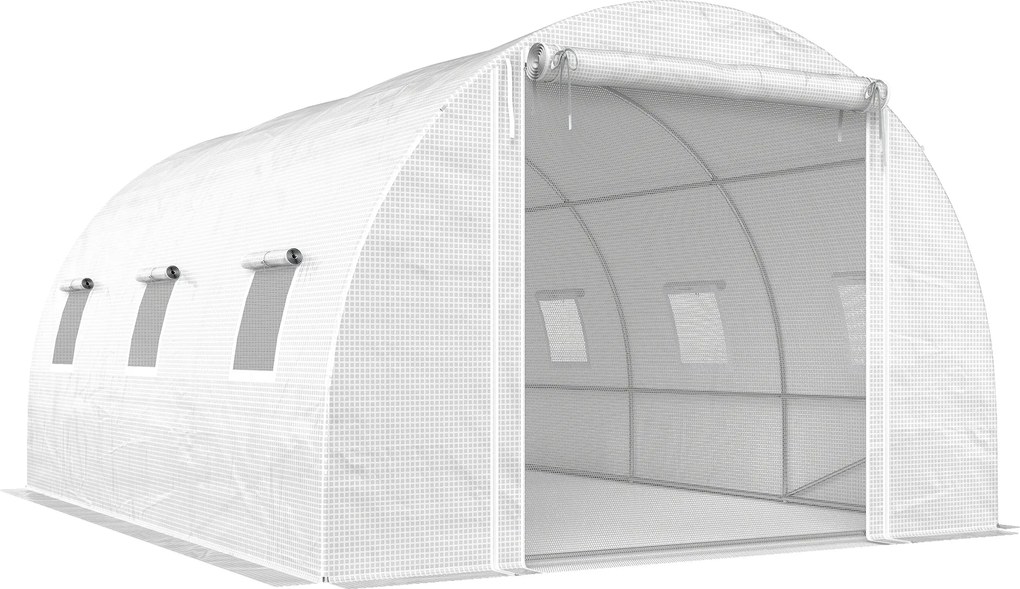 Outsunny Estufa de filme, cobertura de plástico, porta de rede, barras de suporte, Branco | Aosom Portugal