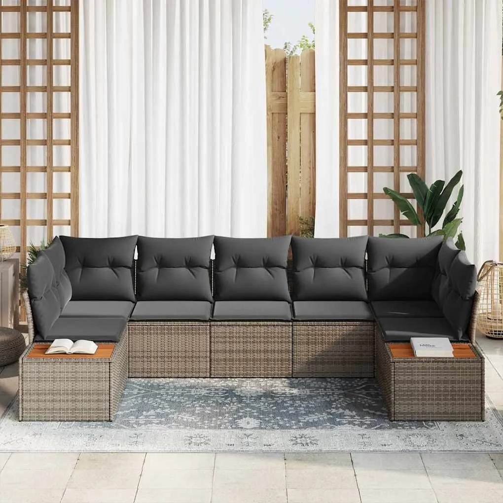 Conjunto de Sofá de Jardim de 7 Peças com Almofadas Cinza Rattan Acáci