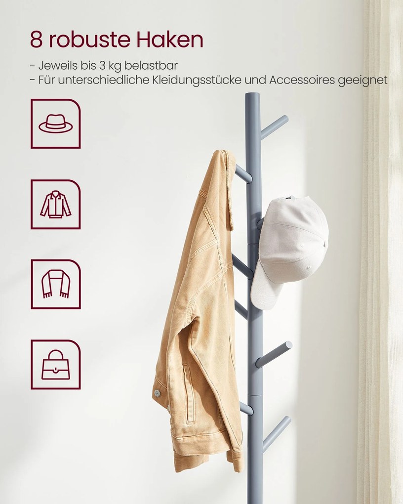 Bengaleiro de madeira ajustável 47 x 47 x 175 cm Cinzento