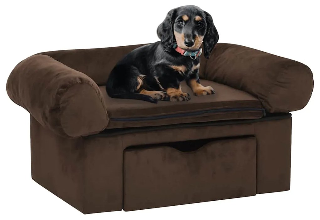 vidaXL Sofá para cães com gaveta 75x50x38 cm pelúcia castanho
