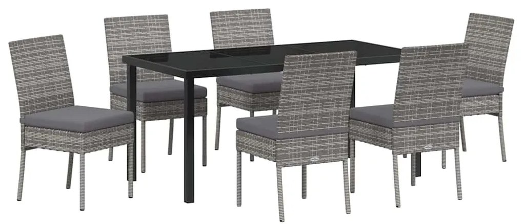Conjunto de Jantar para Jardim - 7 peças em rattan sintético cinza.