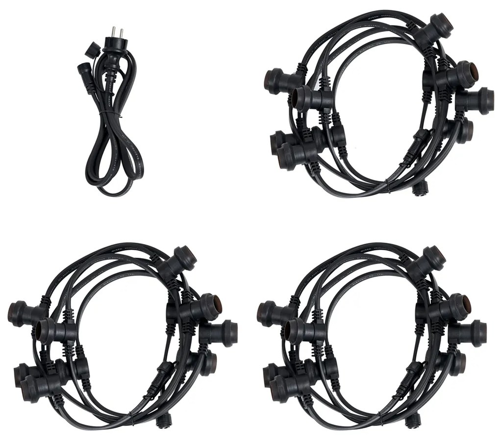 Guirlanda de Luzes Conectável Preta com Ficha 14m incl. E27 P45 30 Lâmpadas IP64 - Lubber