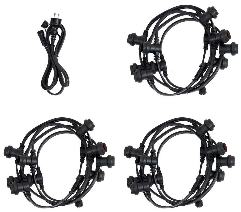 Iluminação de festão preta conectável com ficha 18m Incl. E27 P45 30-Luzes IP44 - Lubber