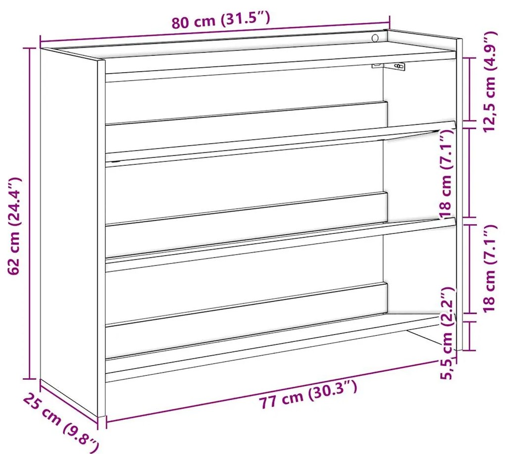 Sapateira 80x25x62 cm derivados de madeira cinzento sonoma