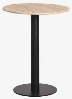 Mesa De Bar Redonda Em Pedra Natural Xiren Ø60 Cm & Preto & Travertino - Sklum