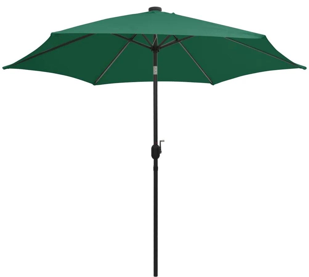 Guarda-sol de jardim c/ luzes LED e poste alumínio 300 cm verde