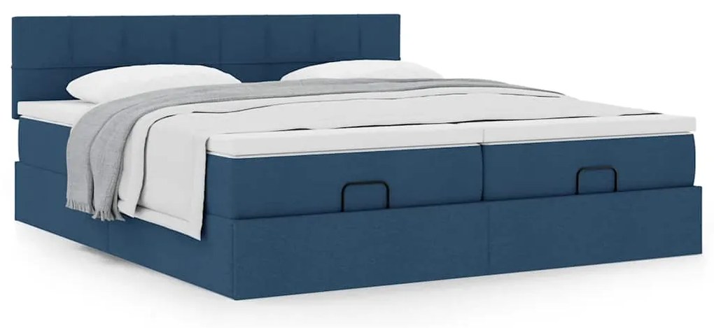 Estrutura de cama otomana com colchões 180x200cm tecido azul